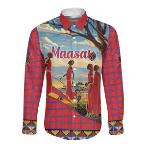 Maasai Adumu Dance Long Sleeve Button Shirt Shuka Pattern - Kenya Safari