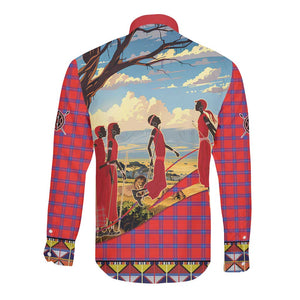 Maasai Adumu Dance Long Sleeve Button Shirt Shuka Pattern - Kenya Safari