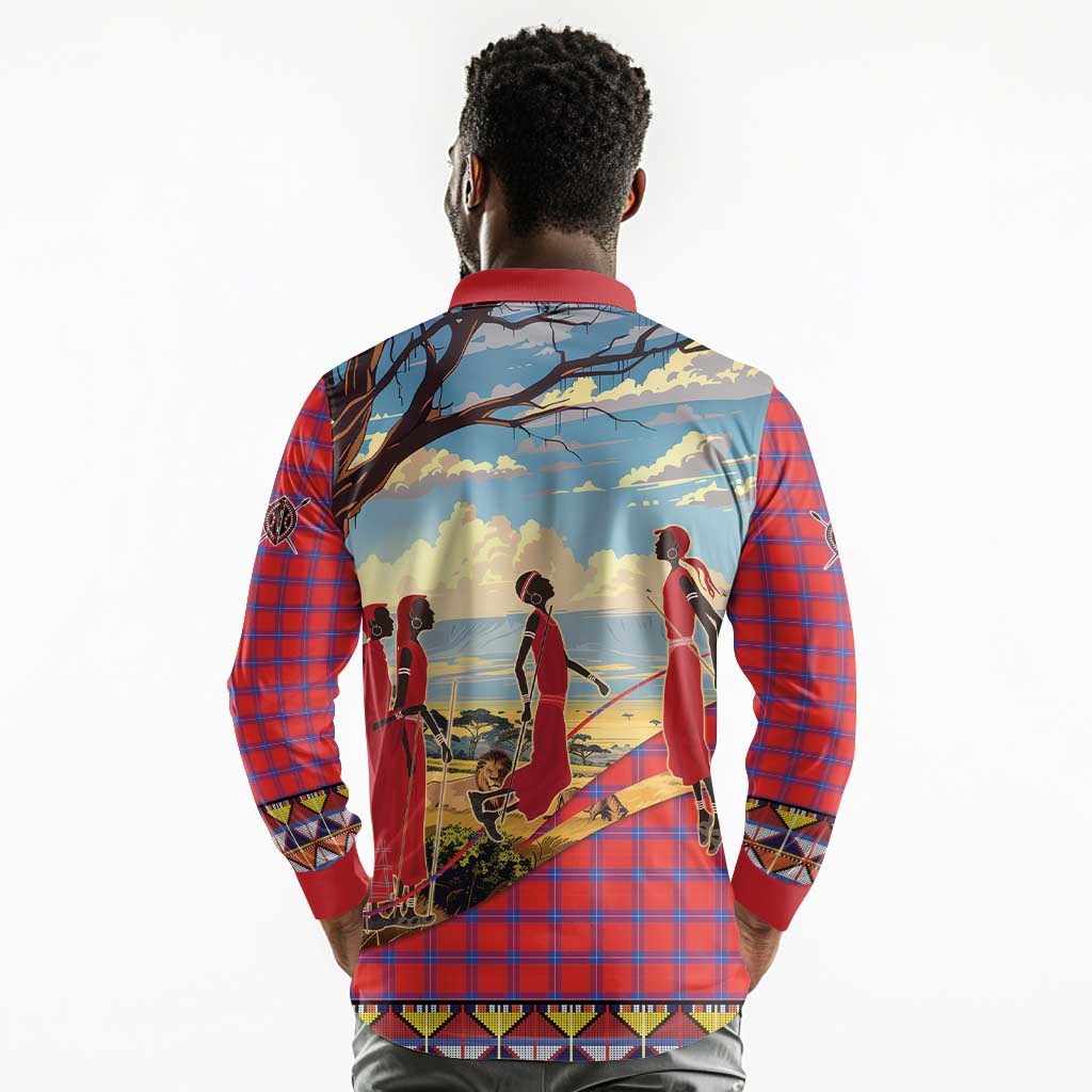 Maasai Adumu Dance Long Sleeve Polo Shirt Shuka Pattern - Kenya Safari