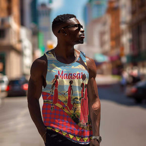 Maasai Adumu Dance Men Tank Top Shuka Pattern - Kenya Safari