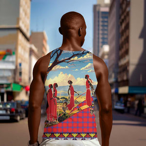 Maasai Adumu Dance Men Tank Top Shuka Pattern - Kenya Safari