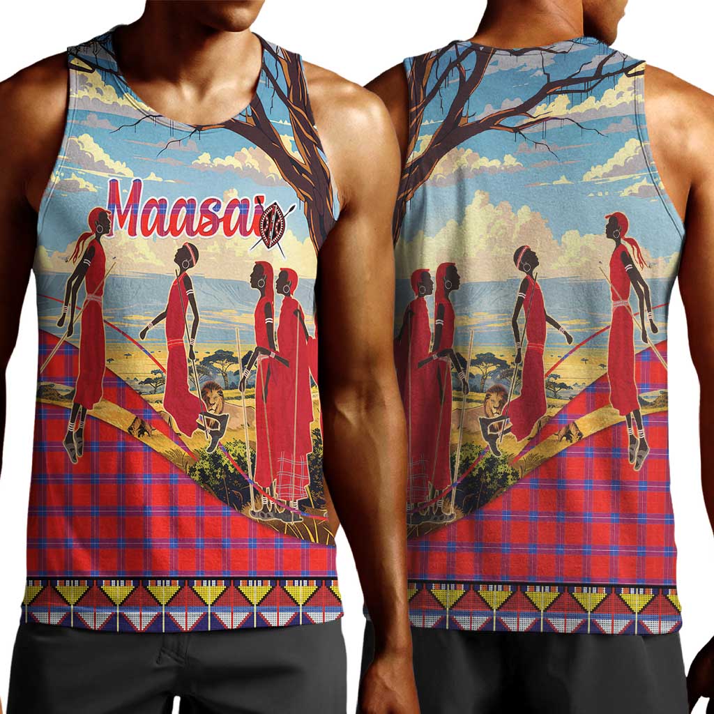 Maasai Adumu Dance Men Tank Top Shuka Pattern - Kenya Safari