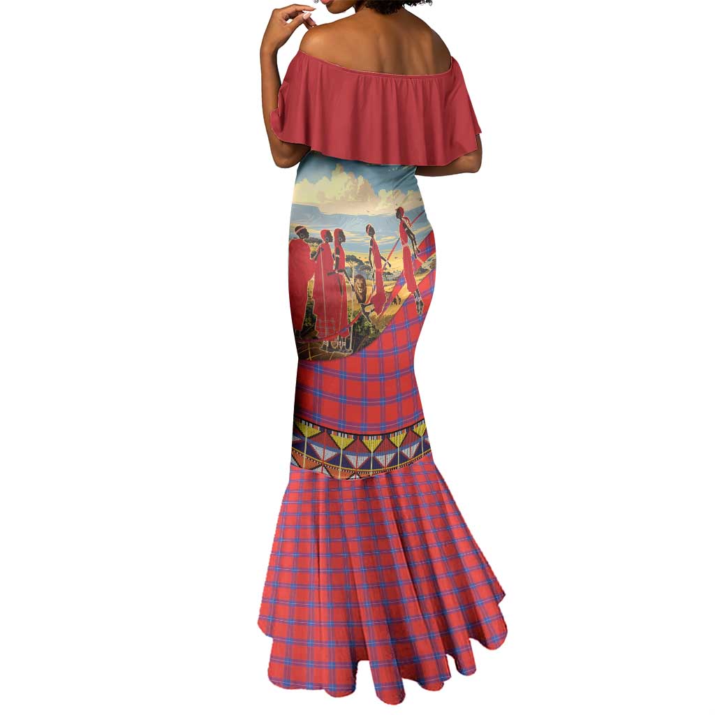 Maasai Adumu Dance Mermaid Dress Shuka Pattern - Kenya Safari