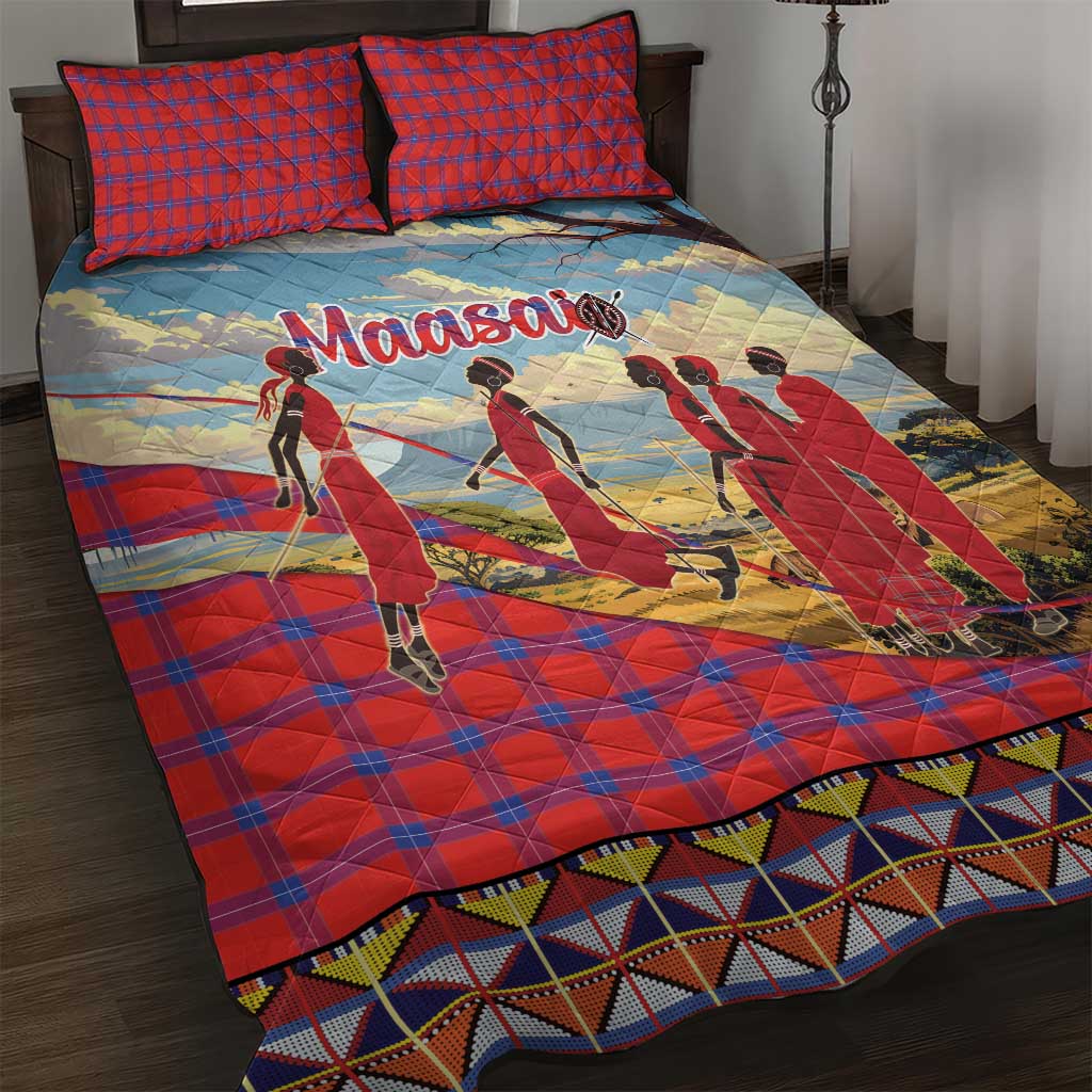 Maasai Adumu Dance Quilt Bed Set Shuka Pattern - Kenya Safari