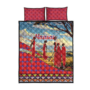 Maasai Adumu Dance Quilt Bed Set Shuka Pattern - Kenya Safari