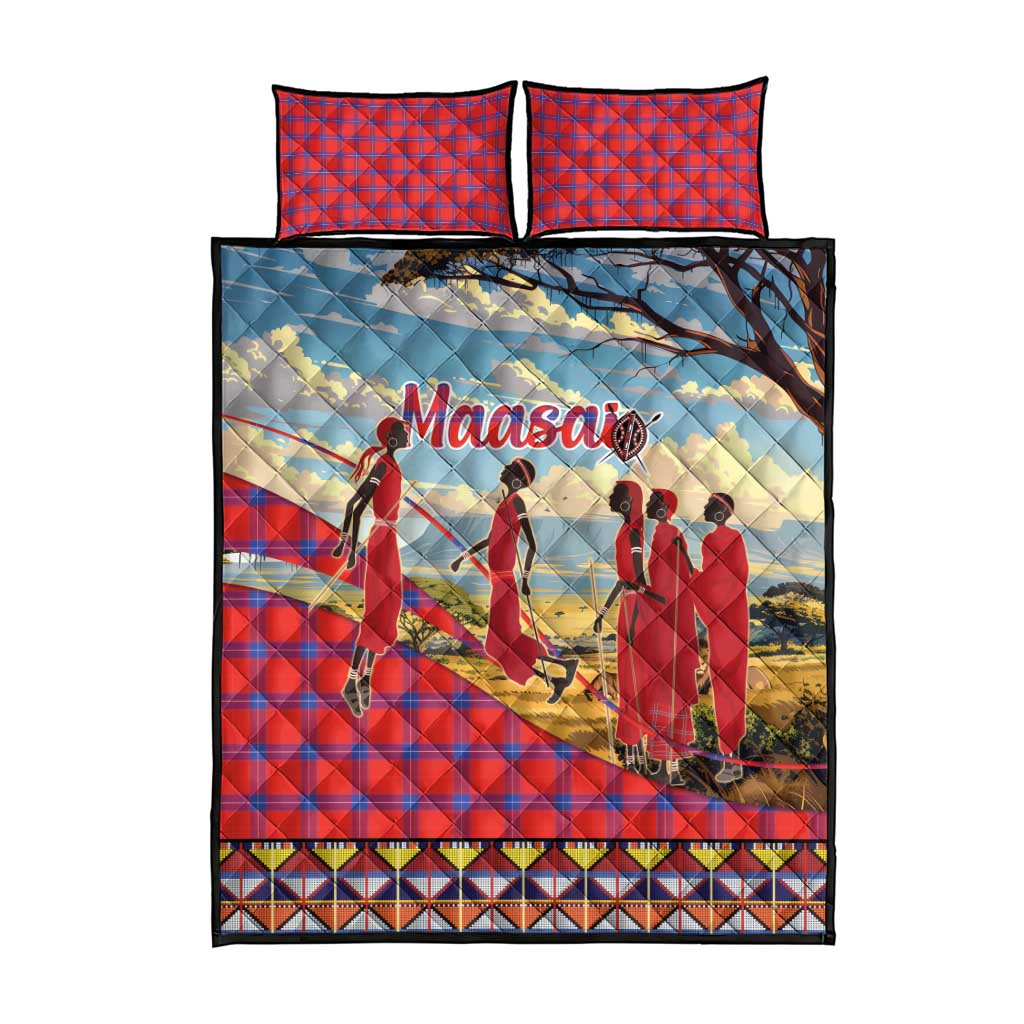 Maasai Adumu Dance Quilt Bed Set Shuka Pattern - Kenya Safari