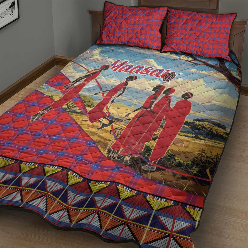 Maasai Adumu Dance Quilt Bed Set Shuka Pattern - Kenya Safari