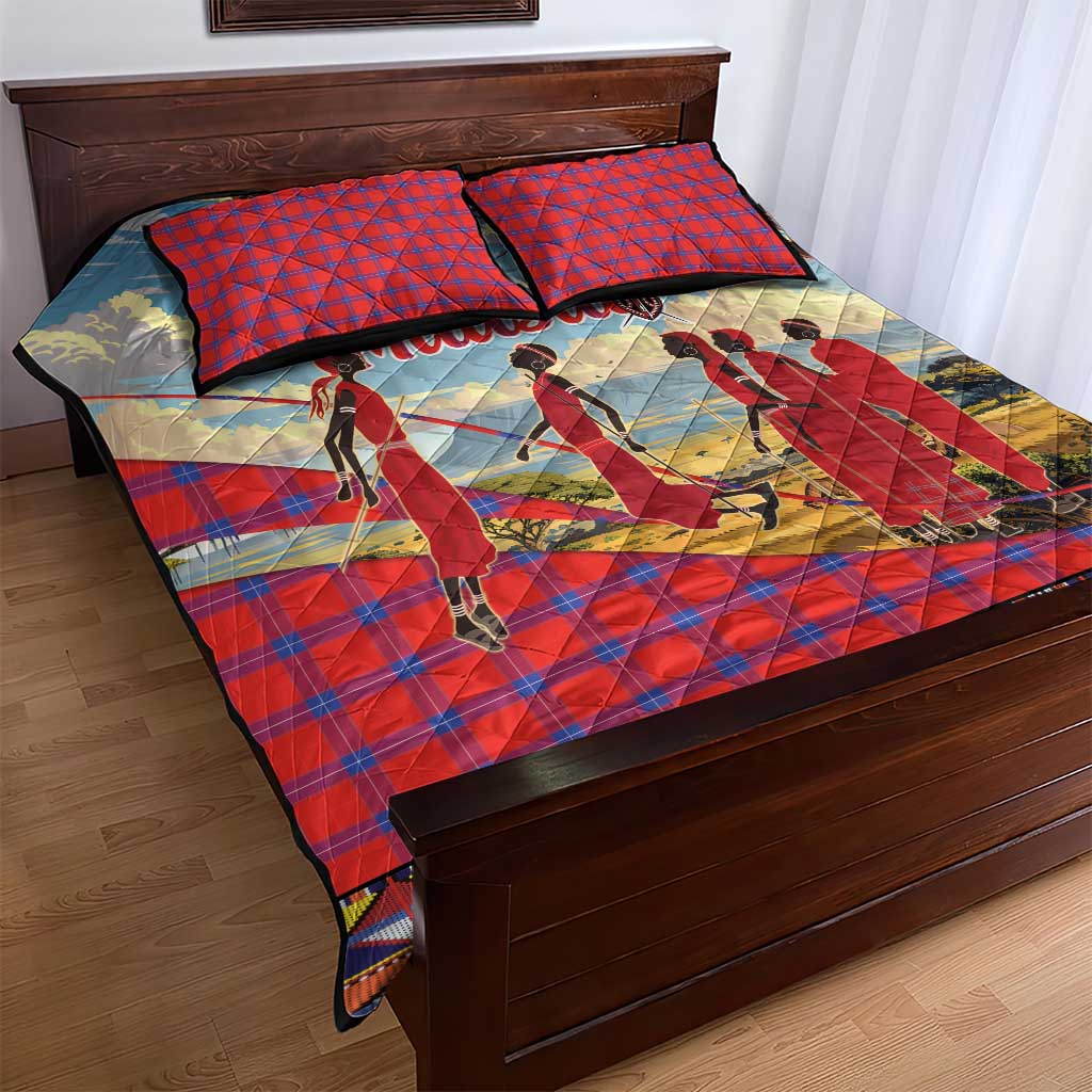 Maasai Adumu Dance Quilt Bed Set Shuka Pattern - Kenya Safari