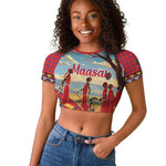 Maasai Adumu Dance Raglan Cropped T shirt Shuka Pattern - Kenya Safari