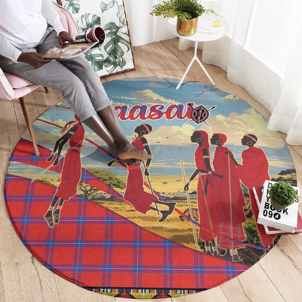 Maasai Adumu Dance Round Carpet Shuka Pattern - Kenya Safari