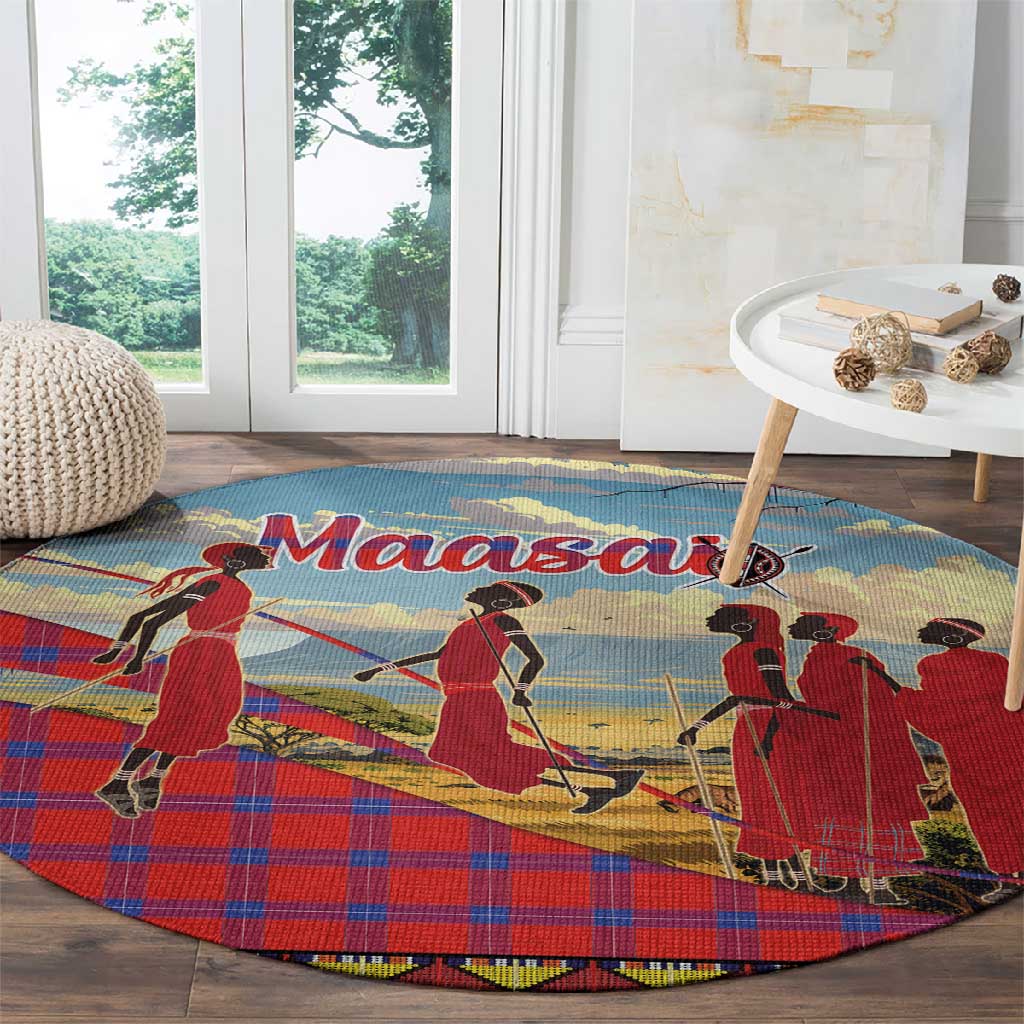 Maasai Adumu Dance Round Carpet Shuka Pattern - Kenya Safari
