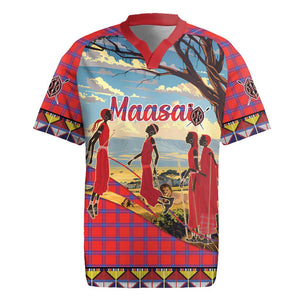 Maasai Adumu Dance Rugby Jersey Shuka Pattern - Kenya Safari