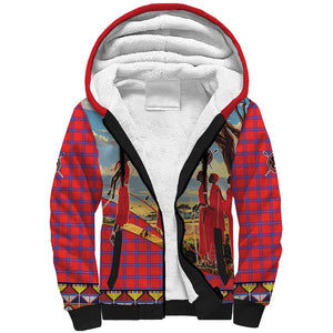 Maasai Adumu Dance Sherpa Hoodie Shuka Pattern - Kenya Safari