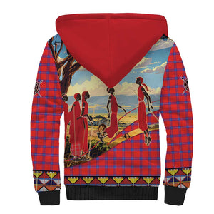 Maasai Adumu Dance Sherpa Hoodie Shuka Pattern - Kenya Safari
