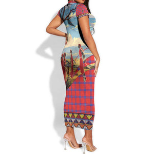 Maasai Adumu Dance Short Sleeve Bodycon Dress Shuka Pattern - Kenya Safari LT15