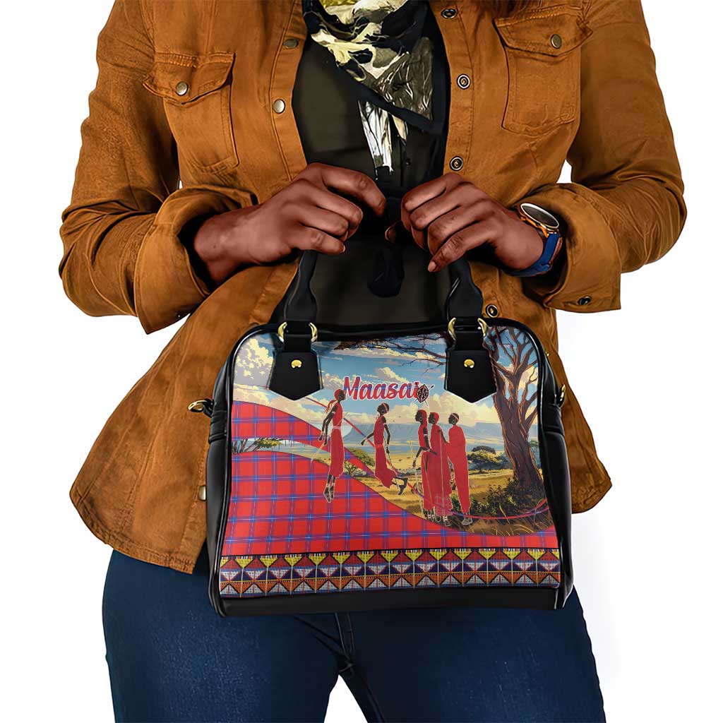 Maasai Adumu Dance Shoulder Handbag Shuka Pattern - Kenya Safari
