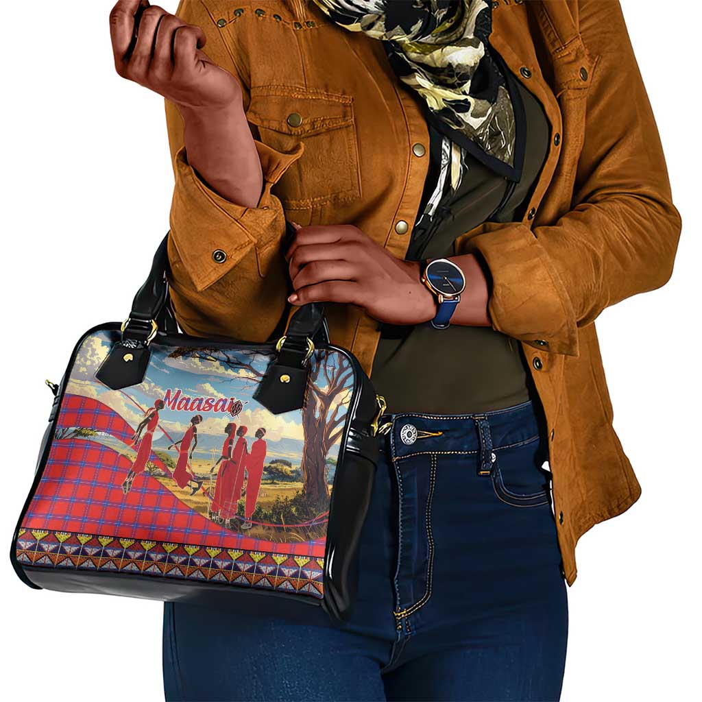 Maasai Adumu Dance Shoulder Handbag Shuka Pattern - Kenya Safari