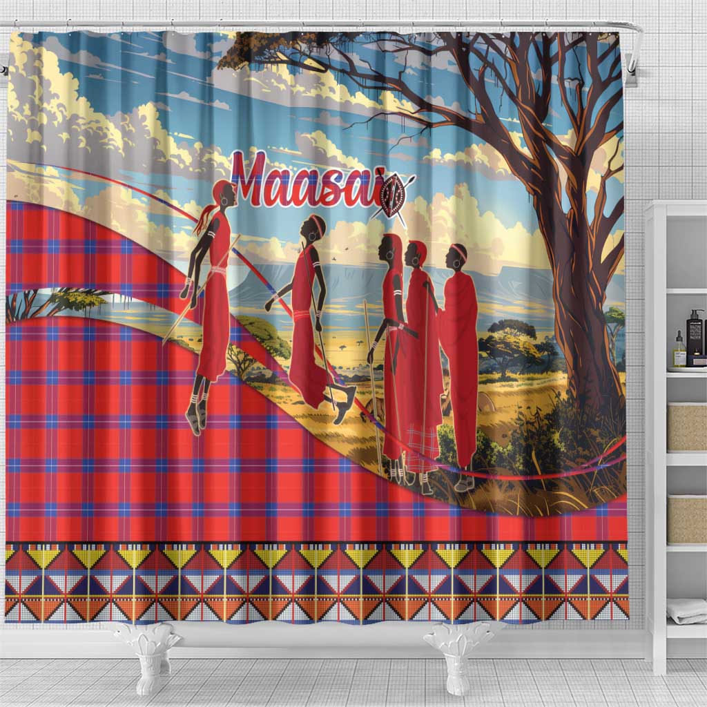 Maasai Adumu Dance Shower Curtain Shuka Pattern - Kenya Safari