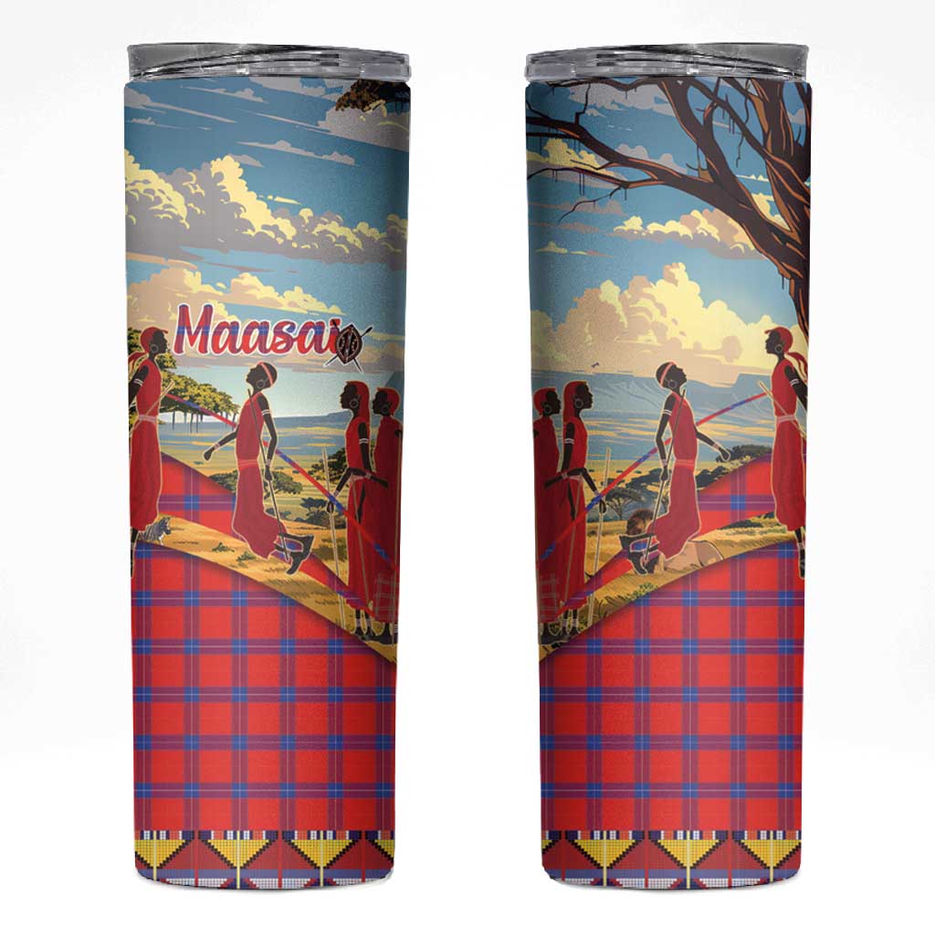 Maasai Adumu Dance Skinny Tumbler Shuka Pattern - Kenya Safari