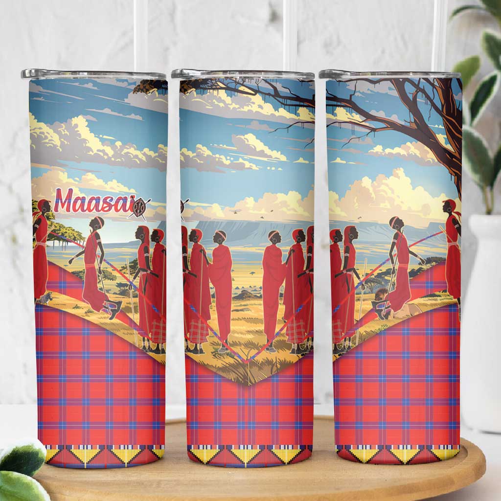 Maasai Adumu Dance Skinny Tumbler Shuka Pattern - Kenya Safari
