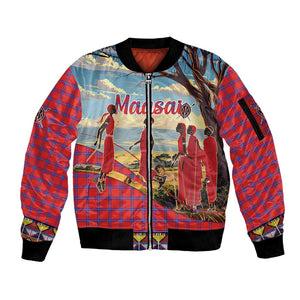 Maasai Adumu Dance Sleeve Zip Bomber Jacket Shuka Pattern - Kenya Safari