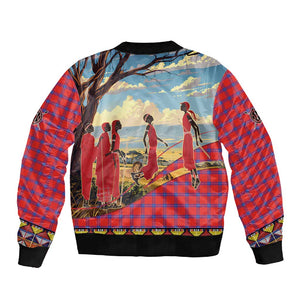 Maasai Adumu Dance Sleeve Zip Bomber Jacket Shuka Pattern - Kenya Safari