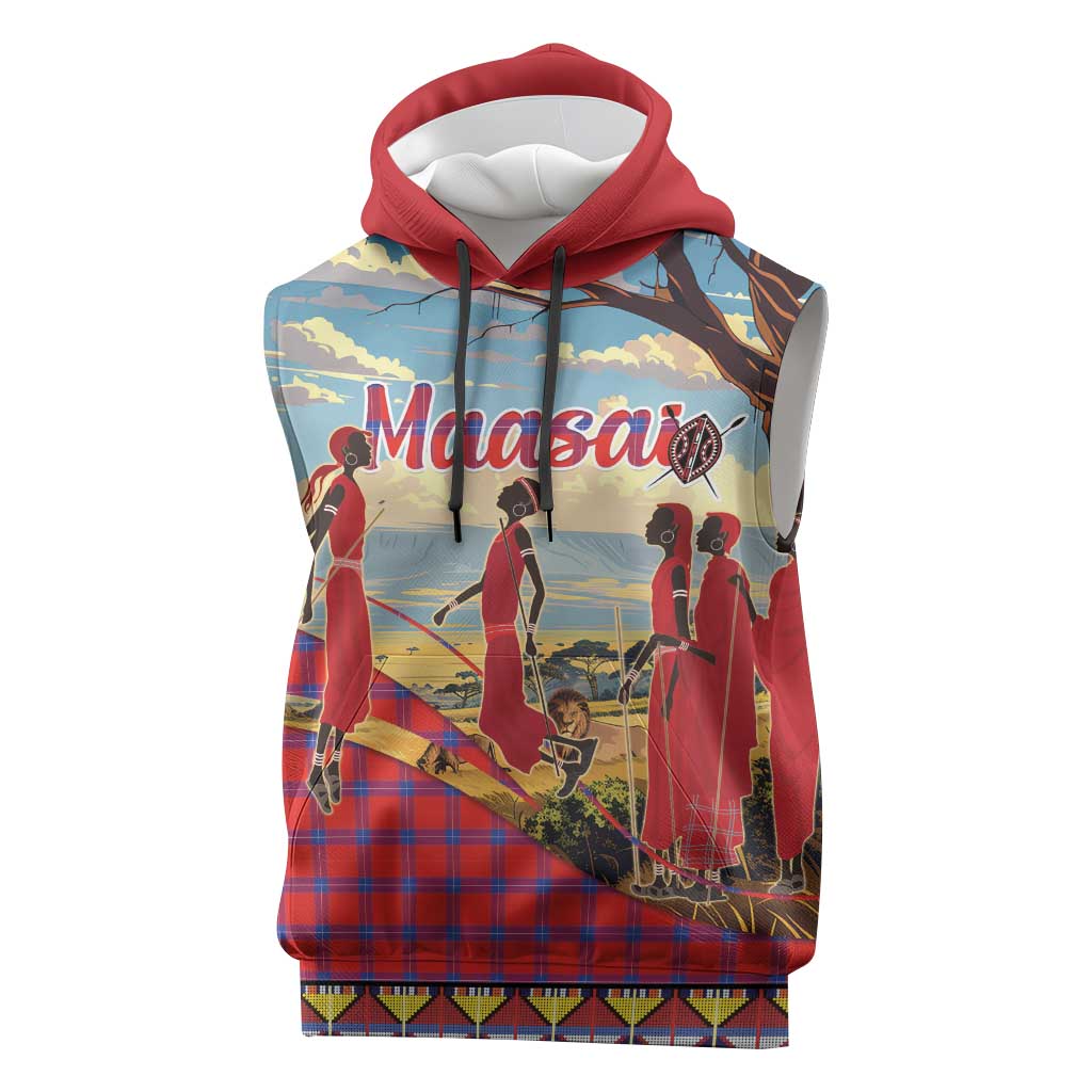 Maasai Adumu Dance Sleeveless Hoodie Shuka Pattern - Kenya Safari - African Pride