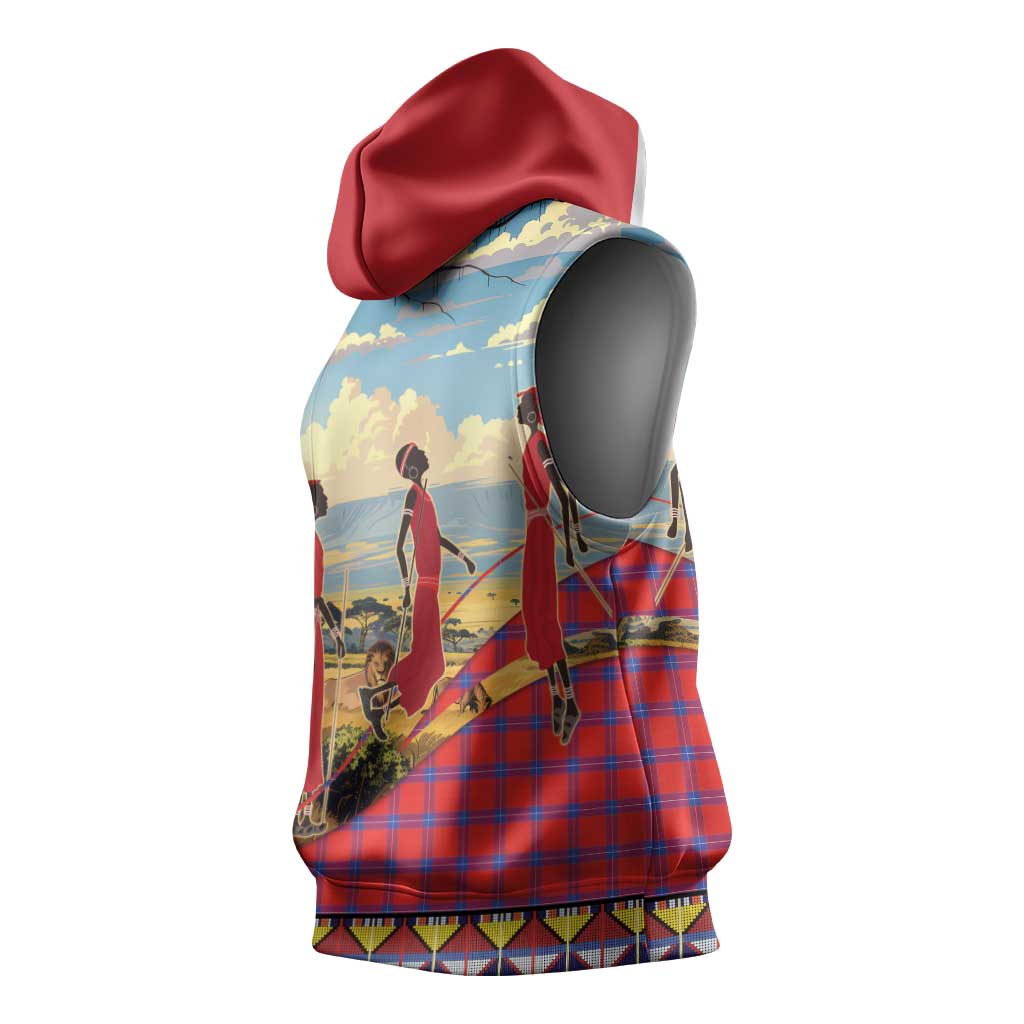 Maasai Adumu Dance Sleeveless Hoodie Shuka Pattern - Kenya Safari - African Pride