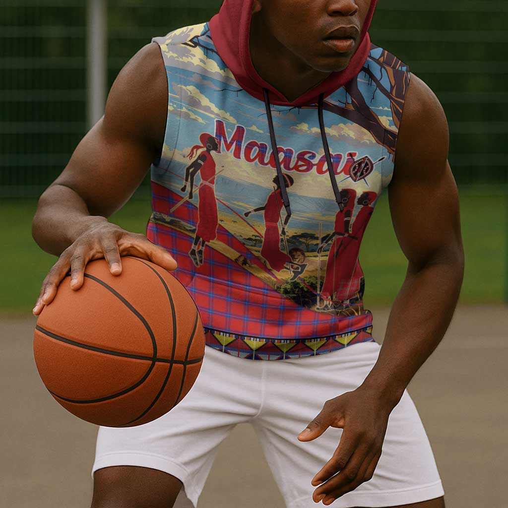 Maasai Adumu Dance Sleeveless Hoodie Shuka Pattern - Kenya Safari - African Pride