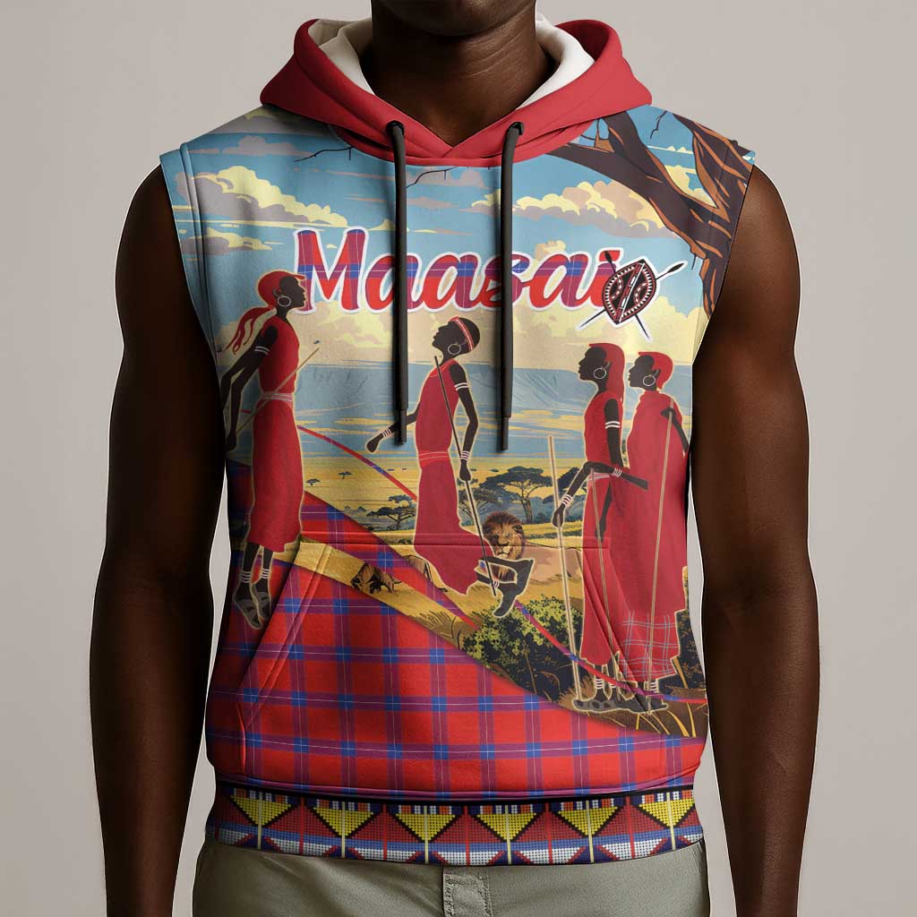 Maasai Adumu Dance Sleeveless Hoodie Shuka Pattern - Kenya Safari - African Pride