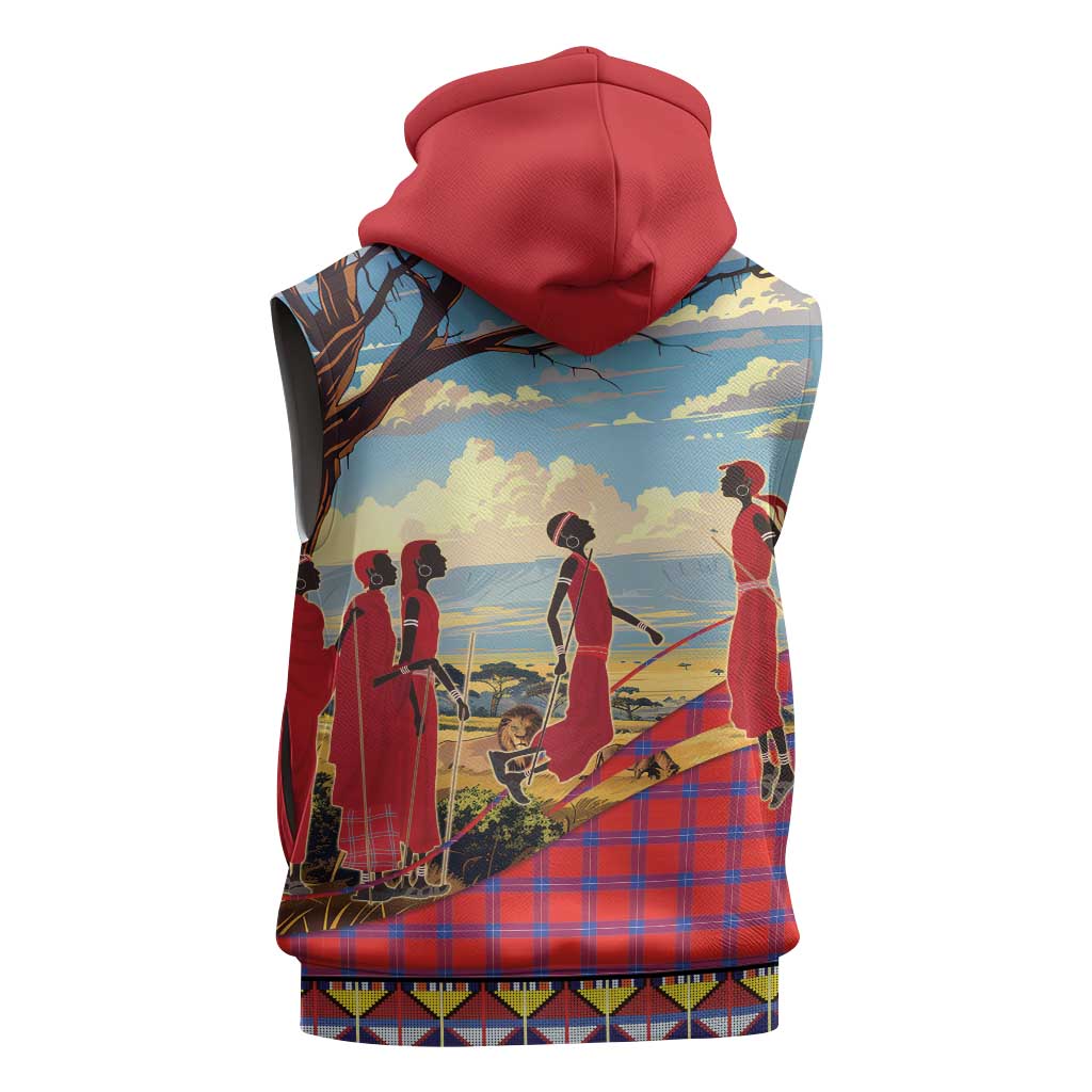 Maasai Adumu Dance Sleeveless Zip Hoodie Shuka Pattern - Kenya Safari - African Pride