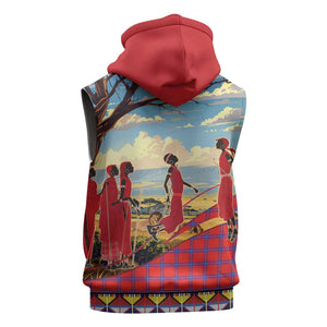 Maasai Adumu Dance Sleeveless Zip Hoodie Shuka Pattern - Kenya Safari - African Pride