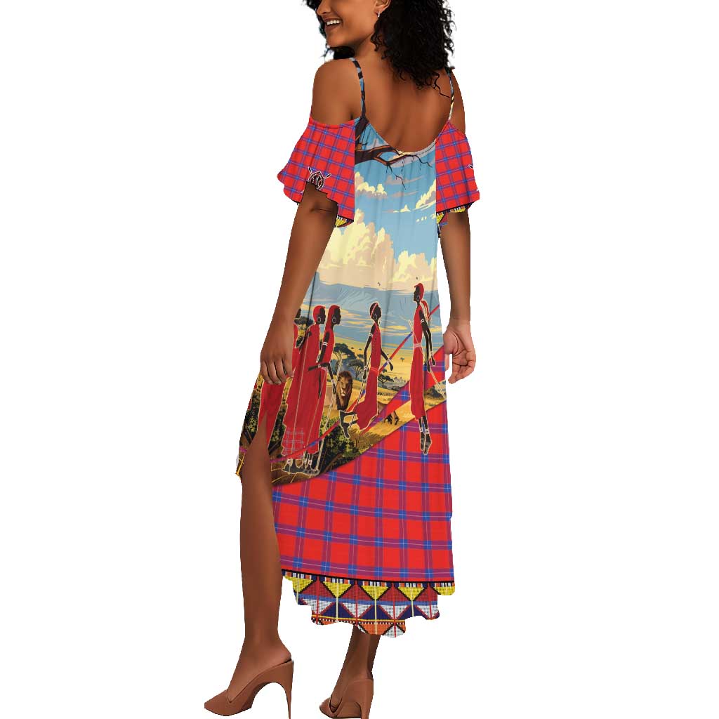 Maasai Adumu Dance Summer Maxi Dress Shuka Pattern - Kenya Safari
