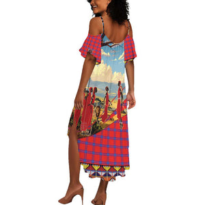 Maasai Adumu Dance Summer Maxi Dress Shuka Pattern - Kenya Safari