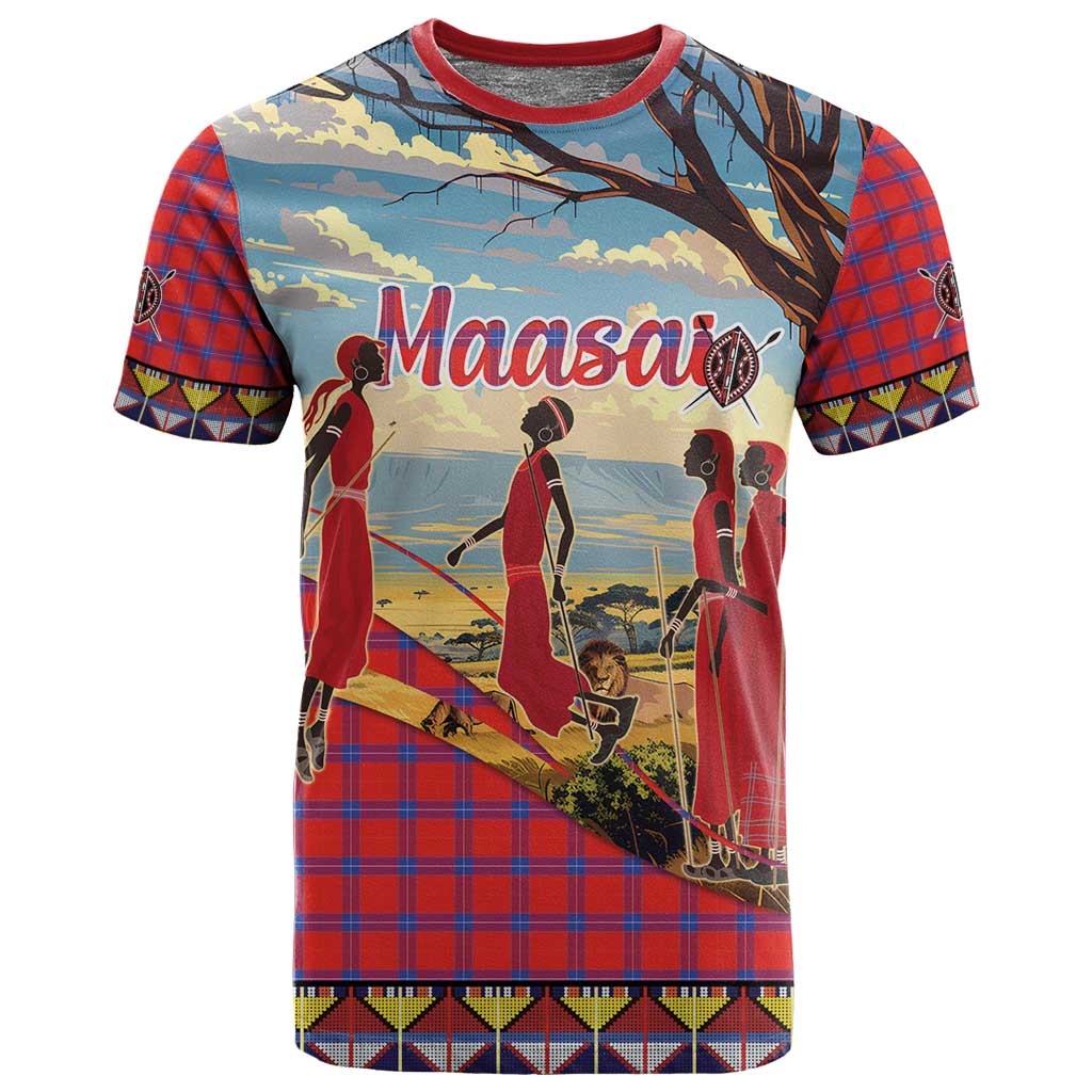 Maasai Adumu Dance T shirt Shuka Pattern - Kenya Safari