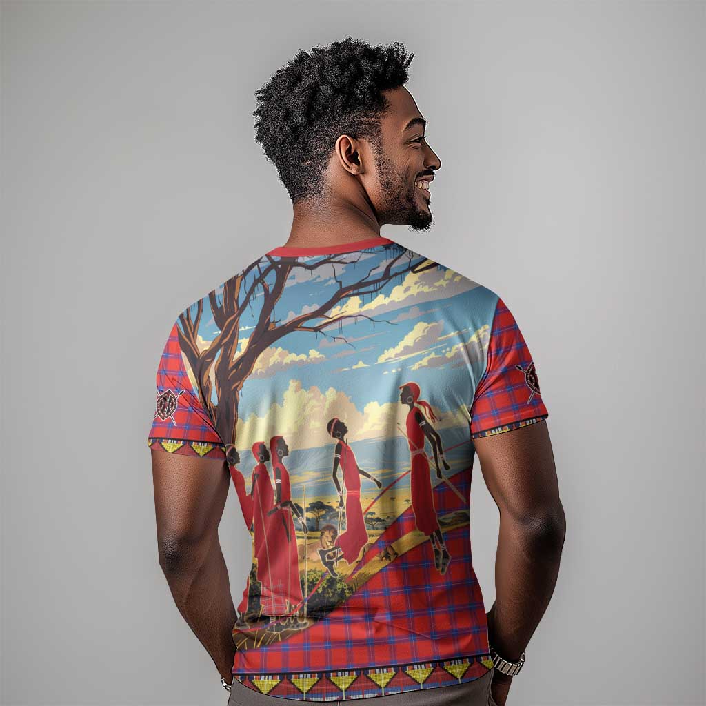 Maasai Adumu Dance T shirt Shuka Pattern - Kenya Safari