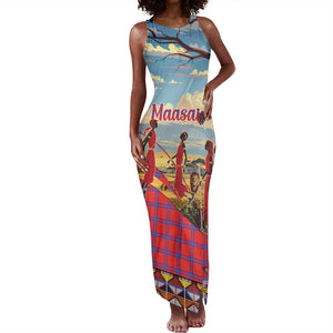 Maasai Adumu Dance Tank Maxi Dress Shuka Pattern - Kenya Safari