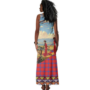 Maasai Adumu Dance Tank Maxi Dress Shuka Pattern - Kenya Safari