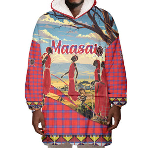 Maasai Adumu Dance Wearable Blanket Hoodie Shuka Pattern - Kenya Safari