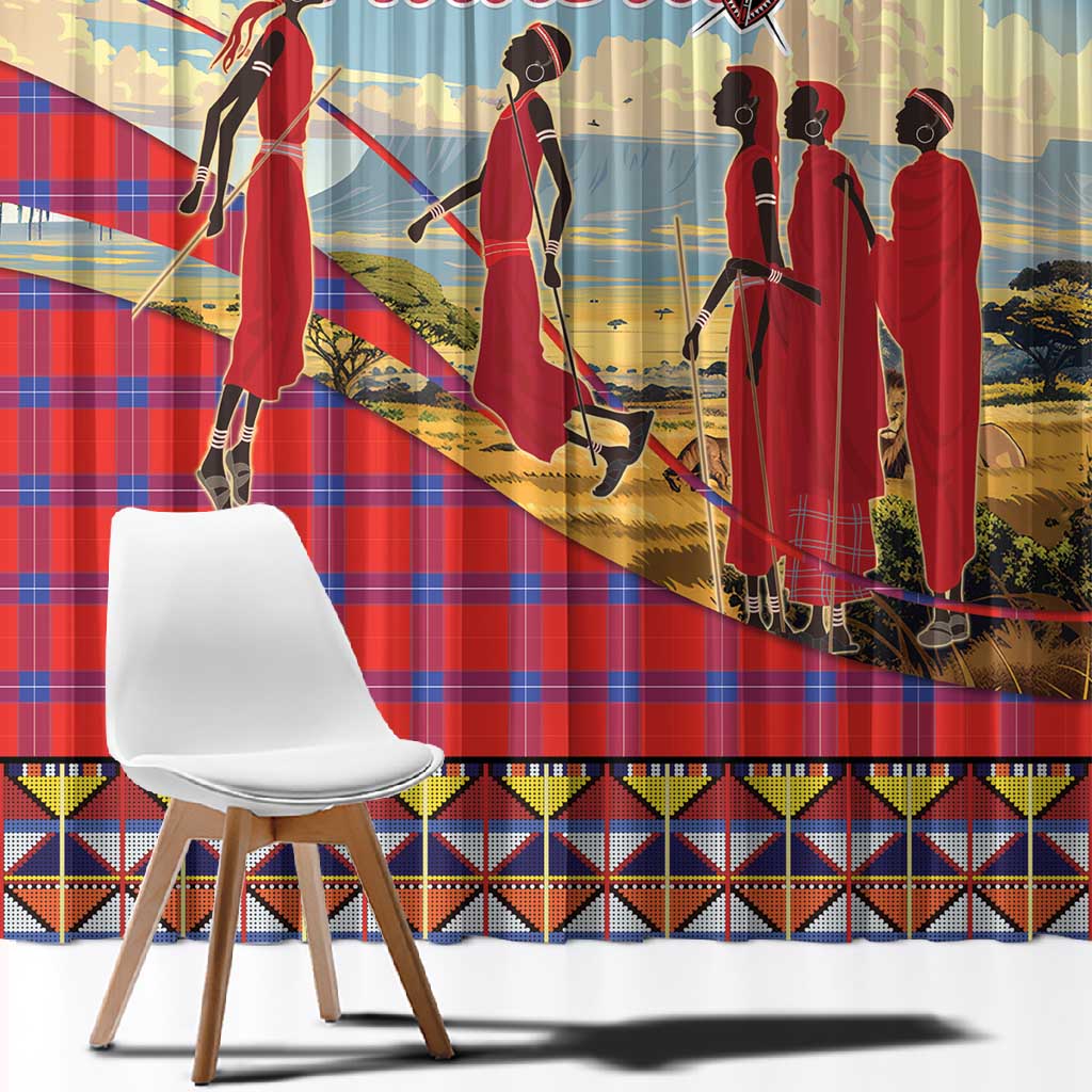Maasai Adumu Dance Window Curtain Shuka Pattern - Kenya Safari