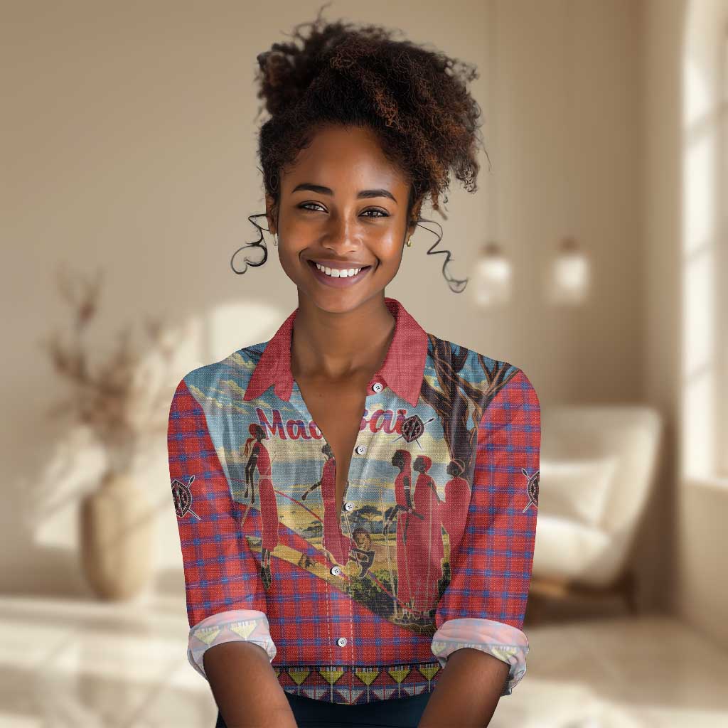 Maasai Adumu Dance Women Casual Shirt Shuka Pattern - Kenya Safari