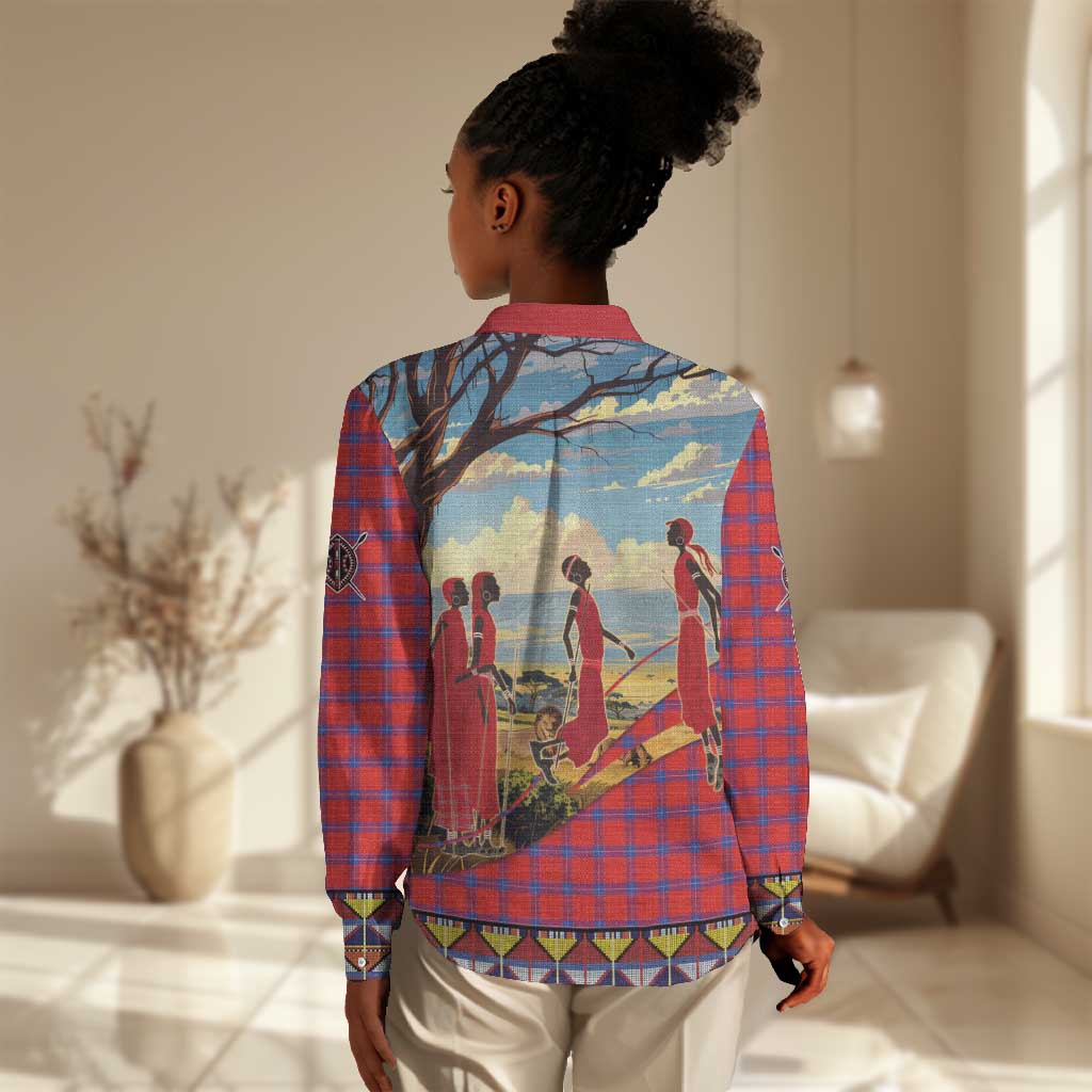 Maasai Adumu Dance Women Casual Shirt Shuka Pattern - Kenya Safari