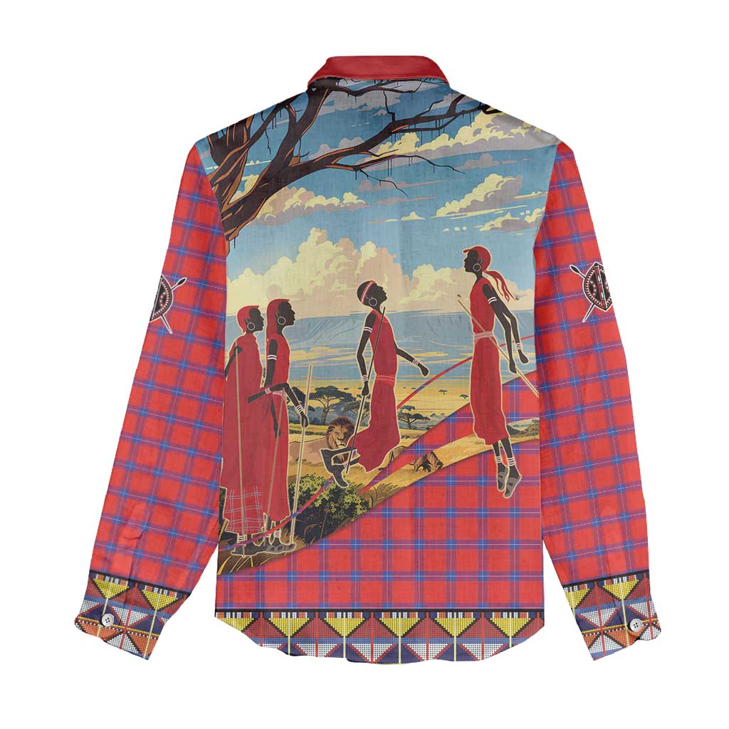 Maasai Adumu Dance Women Casual Shirt Shuka Pattern - Kenya Safari