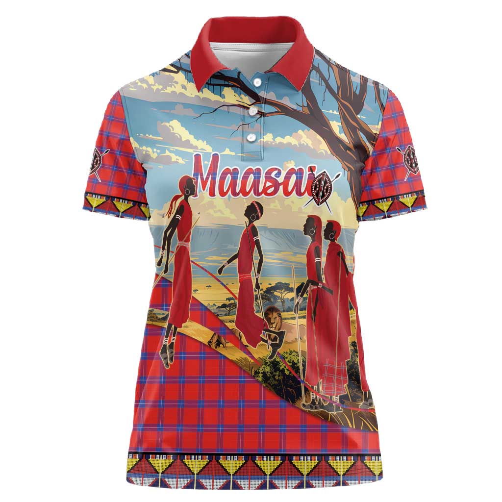 Maasai Adumu Dance Women Polo Shirt Shuka Pattern - Kenya Safari
