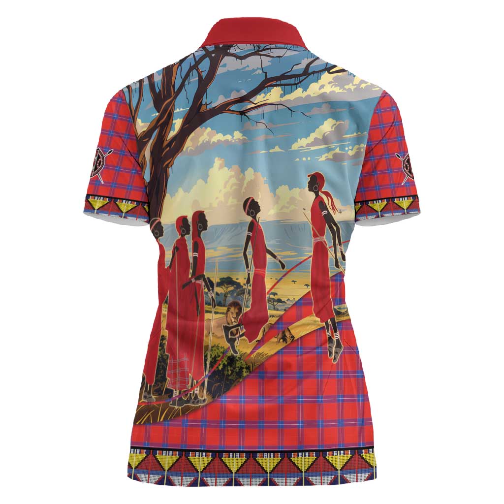Maasai Adumu Dance Women Polo Shirt Shuka Pattern - Kenya Safari