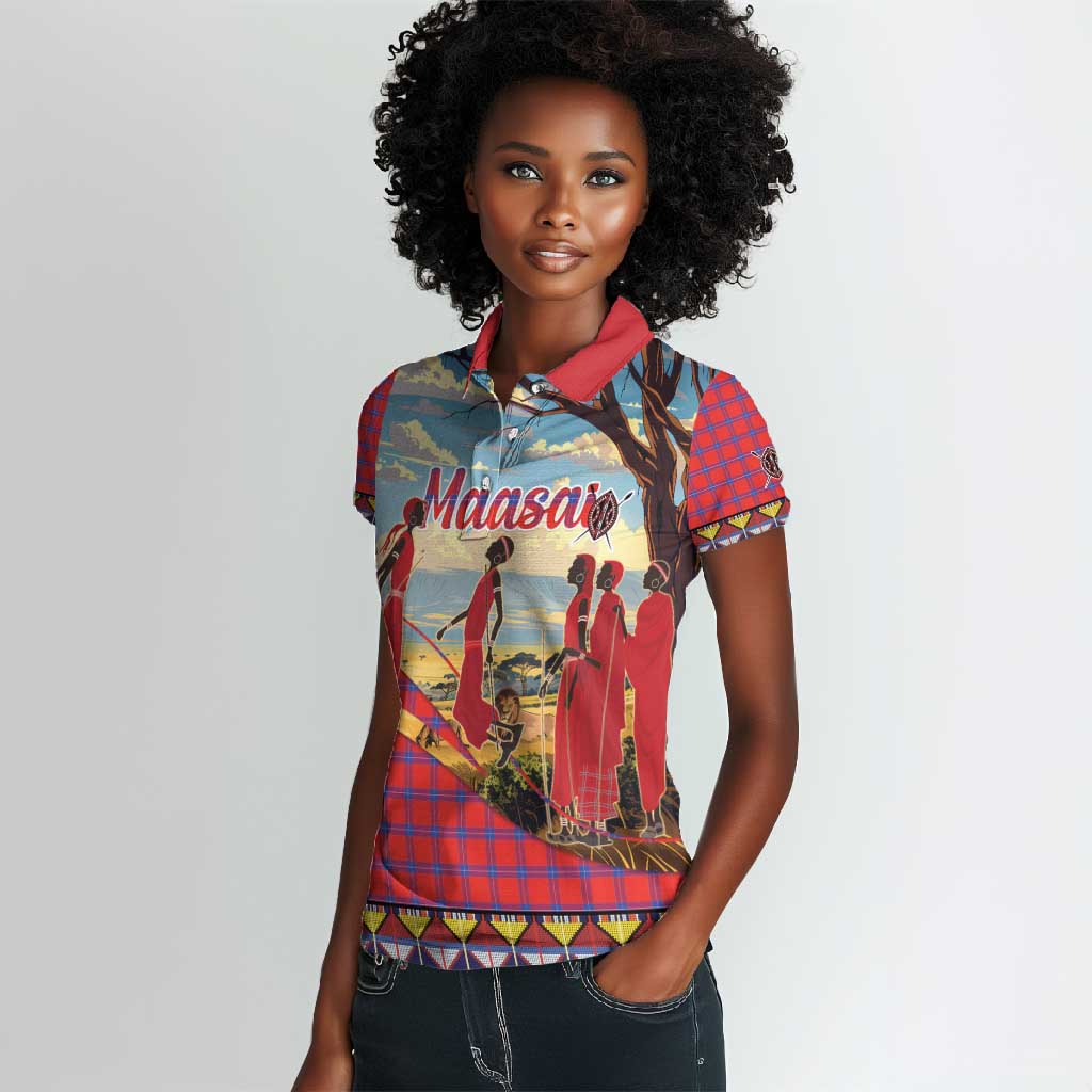 Maasai Adumu Dance Women Polo Shirt Shuka Pattern - Kenya Safari