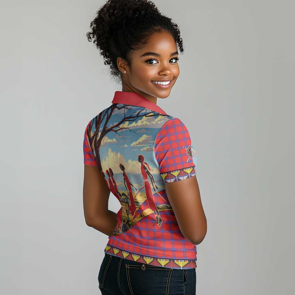 Maasai Adumu Dance Women Polo Shirt Shuka Pattern - Kenya Safari
