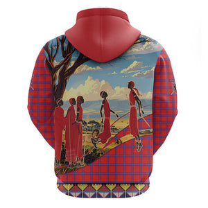 Maasai Adumu Dance Zip Hoodie Shuka Pattern - Kenya Safari