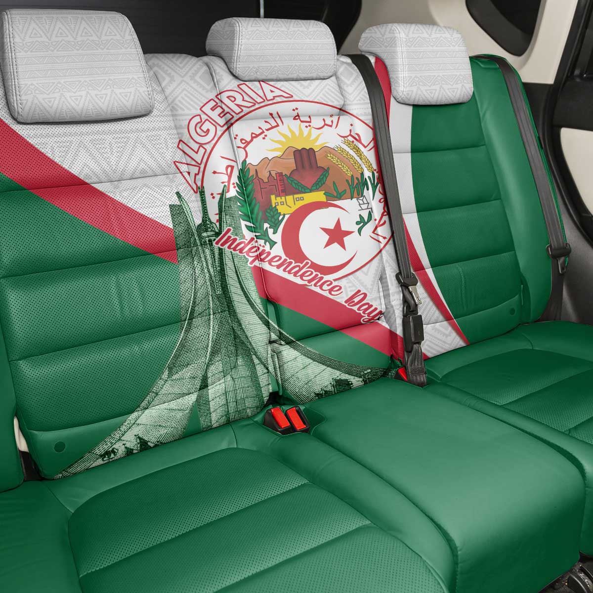Algeria Independence Day Back Car Seat Cover Coat Of Arms With Maqam Echahid