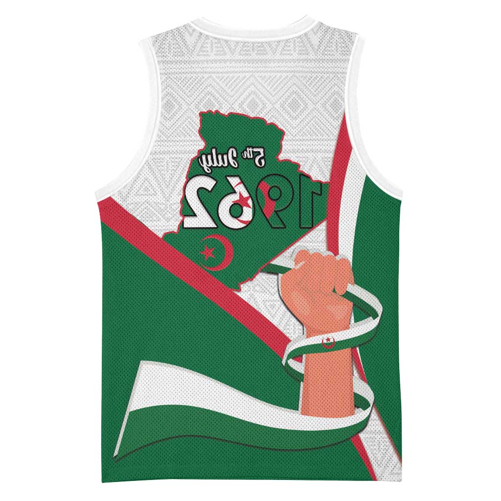 Algeria Independence Day Basketball Jersey Coat Of Arms With Maqam Echahid - African Pride